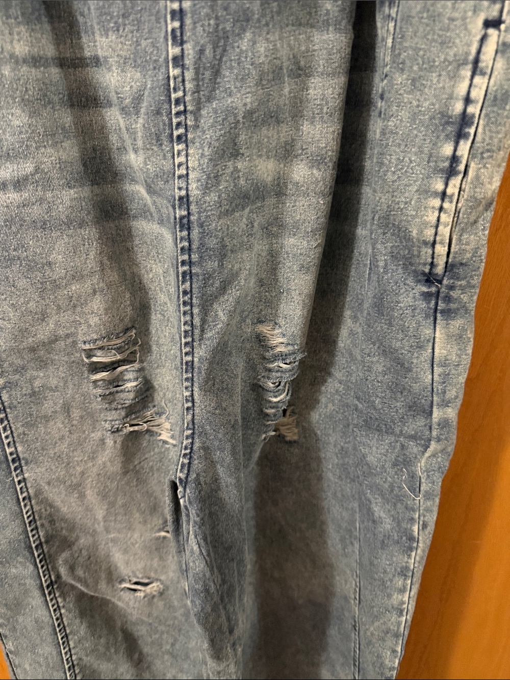 easel Denim Distressed Overalls in Medium Blue - Picture 4 of 7